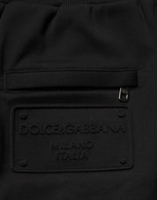 Dolce & Gabbana Black Cotton Drawstring Logo Sweatpants Pants