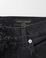Dolce & Gabbana Black Cotton Logo Men Mid Waist Denim Jeans