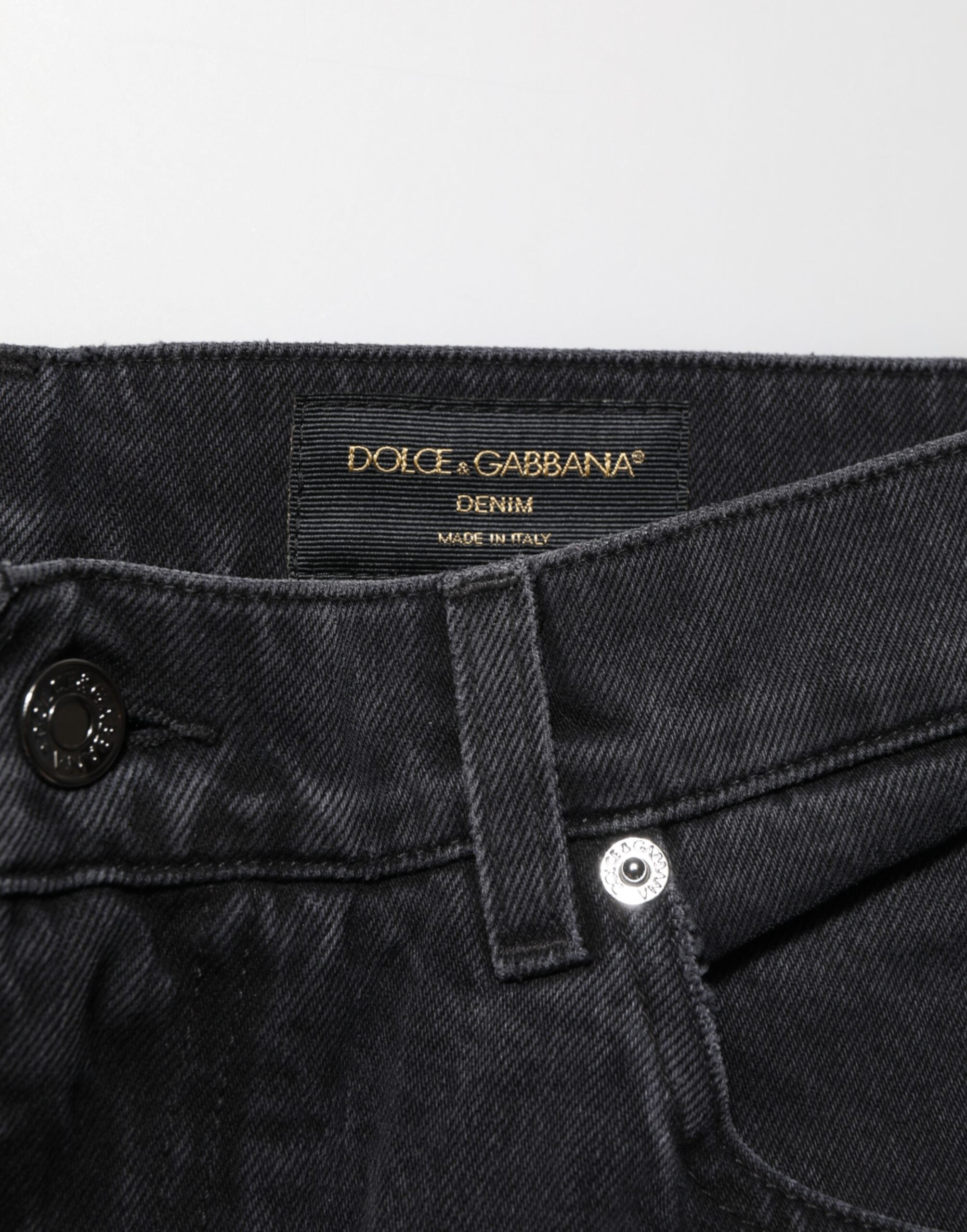 Dolce & Gabbana Black Cotton Logo Men Mid Waist Denim Jeans