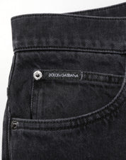 Dolce & Gabbana Black Cotton Logo Men Mid Waist Denim Jeans