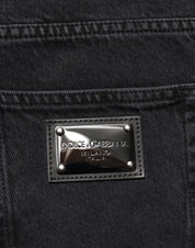 Dolce & Gabbana Black Cotton Logo Men Mid Waist Denim Jeans