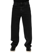 Dolce & Gabbana Black Cotton Logo Men Mid Waist Denim Jeans