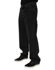 Dolce & Gabbana Black Cotton Logo Men Mid Waist Denim Jeans