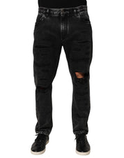 Dolce & Gabbana Black Washed Ripped Loose Cotton Denim Jeans