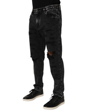 Dolce & Gabbana Black Washed Ripped Loose Cotton Denim Jeans