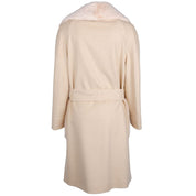 Made in Italy Beige Wool Women Coat with Rabbit Fur Collar