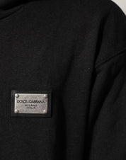 Dolce & Gabbana Black Logo FullZip Hooded Sweatshirt Sweater
