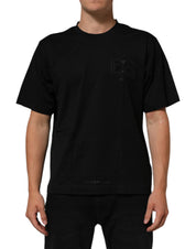 Dolce & Gabbana Black Logo Patch Cotton Men Crew Neck T-shirt