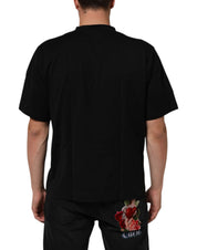 Dolce & Gabbana Black Logo Patch Cotton Men Crew Neck T-shirt