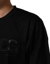 Dolce & Gabbana Black Logo Patch Cotton Men Crew Neck T-shirt