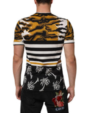 Dolce & Gabbana Multicolor Leopard Palm Leaf Men Crew Neck T-shirt
