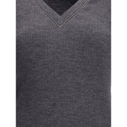Brunello Cucinelli Gray Wool Long Sleeve T-Shirt