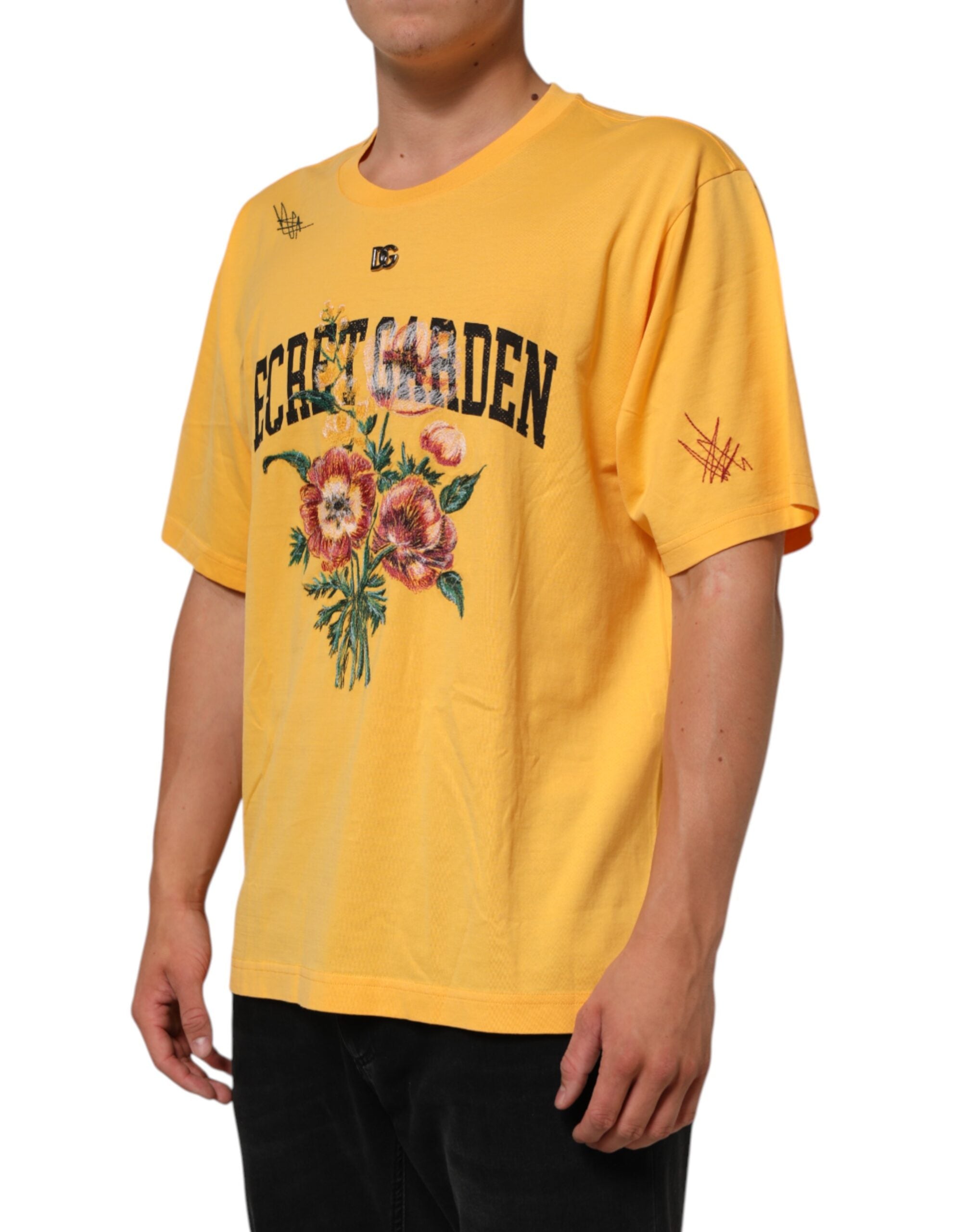 Dolce & Gabbana Yellow Secret Graden Floral Cotton CrewNeck T-shirt