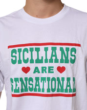 Dolce & Gabbana White Graphic Print Cotton Crew Neck T-shirt