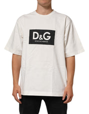 Dolce & Gabbana White Logo Print Cotton Crew Neck Men T-shirt