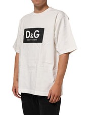 Dolce & Gabbana White Logo Print Cotton Crew Neck Men T-shirt