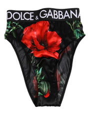 Dolce & Gabbana Black Floral Silk High Waist Panty Underwear
