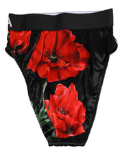 Dolce & Gabbana Black Floral Silk High Waist Panty Underwear