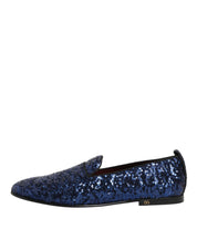 Dolce & Gabbana Blue Sequined Loafers Slippers Men Dress Shoes