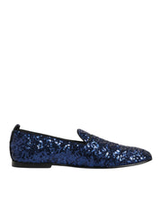 Dolce & Gabbana Blue Sequined Loafers Slippers Men Dress Shoes
