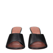 Amina Muaddi Black Leather Stiletto Heel Sandals