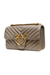 PINKO Grey Leather Love One Mini Shoulder Bag