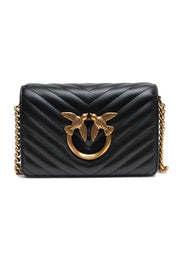 PINKO Black Leather Love Click Mini Shoulder Bag