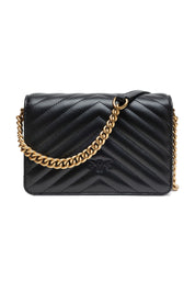 PINKO Black Leather Love Click Mini Shoulder Bag