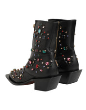 Dolce & Gabbana Black Crystal Embellished Men Short Boots Shoes