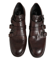 Dolce & Gabbana Brown Leather Monk Strap Formal Derby Shoes