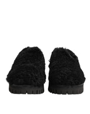Dolce & Gabbana Dress Black Fur Leather Slippers Men Shoes