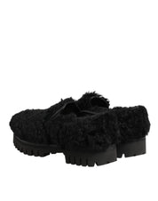 Dolce & Gabbana Dress Black Fur Leather Slippers Men Shoes