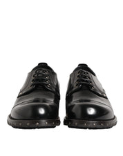 Dolce & Gabbana Black Leather Studded Men Formal Derby Shoes