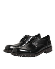 Dolce & Gabbana Black Leather Studded Men Formal Derby Shoes