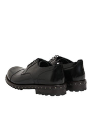 Dolce & Gabbana Black Leather Studded Men Formal Derby Shoes