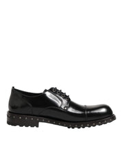 Dolce & Gabbana Black Leather Studded Men Formal Derby Shoes