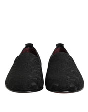 Dolce & Gabbana Black Brocade Loafers Slip On Men Dress Shoes