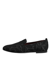 Dolce & Gabbana Black Brocade Loafers Slip On Men Dress Shoes