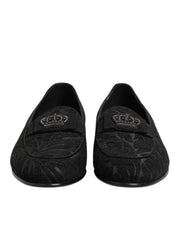 Dolce & Gabbana Black Brocade Crown Loafers Dress Shoes