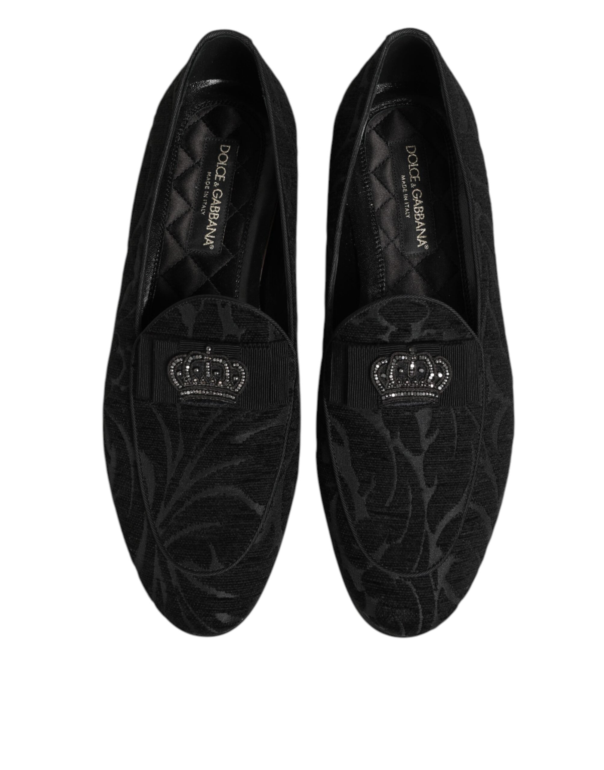 Dolce & Gabbana Black Brocade Crown Loafers Dress Shoes