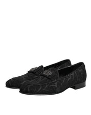 Dolce & Gabbana Black Brocade Crown Loafers Dress Shoes
