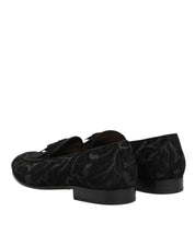 Dolce & Gabbana Black Brocade Crown Loafers Dress Shoes
