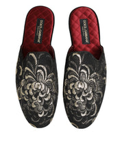 Dolce & Gabbana Black Floral Jacquard Slides Slippers Shoes
