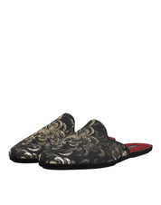 Dolce & Gabbana Black Floral Jacquard Slides Slippers Shoes