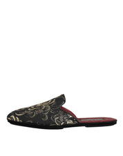 Dolce & Gabbana Black Floral Jacquard Slides Slippers Shoes