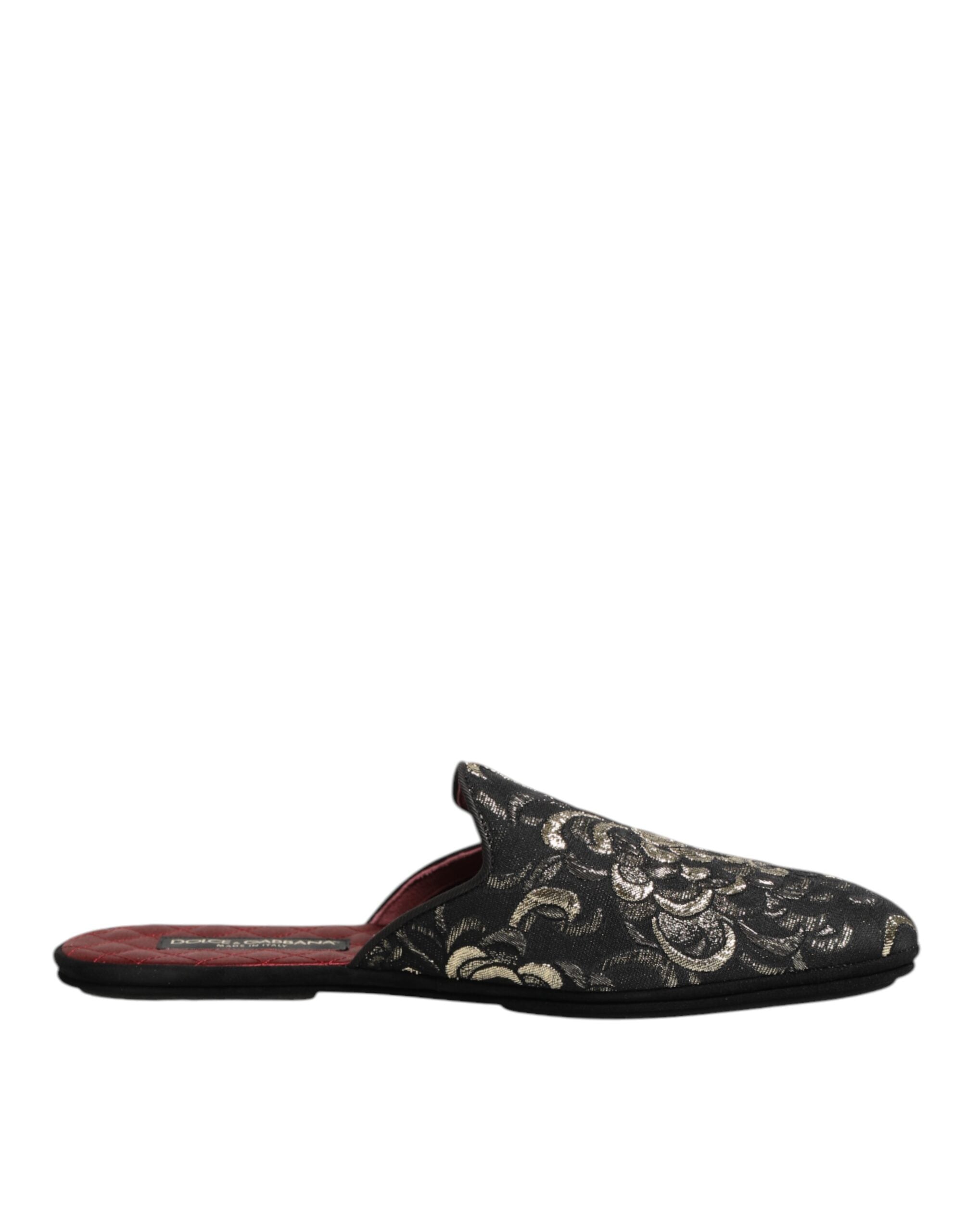 Dolce & Gabbana Black Floral Jacquard Slides Slippers Shoes