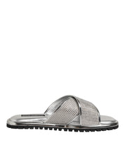 Dolce & Gabbana Silver Strass Slides Flats Slippers Shoes