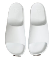 Dolce & Gabbana White Logo Slides Sandals Men Beachwear Shoes