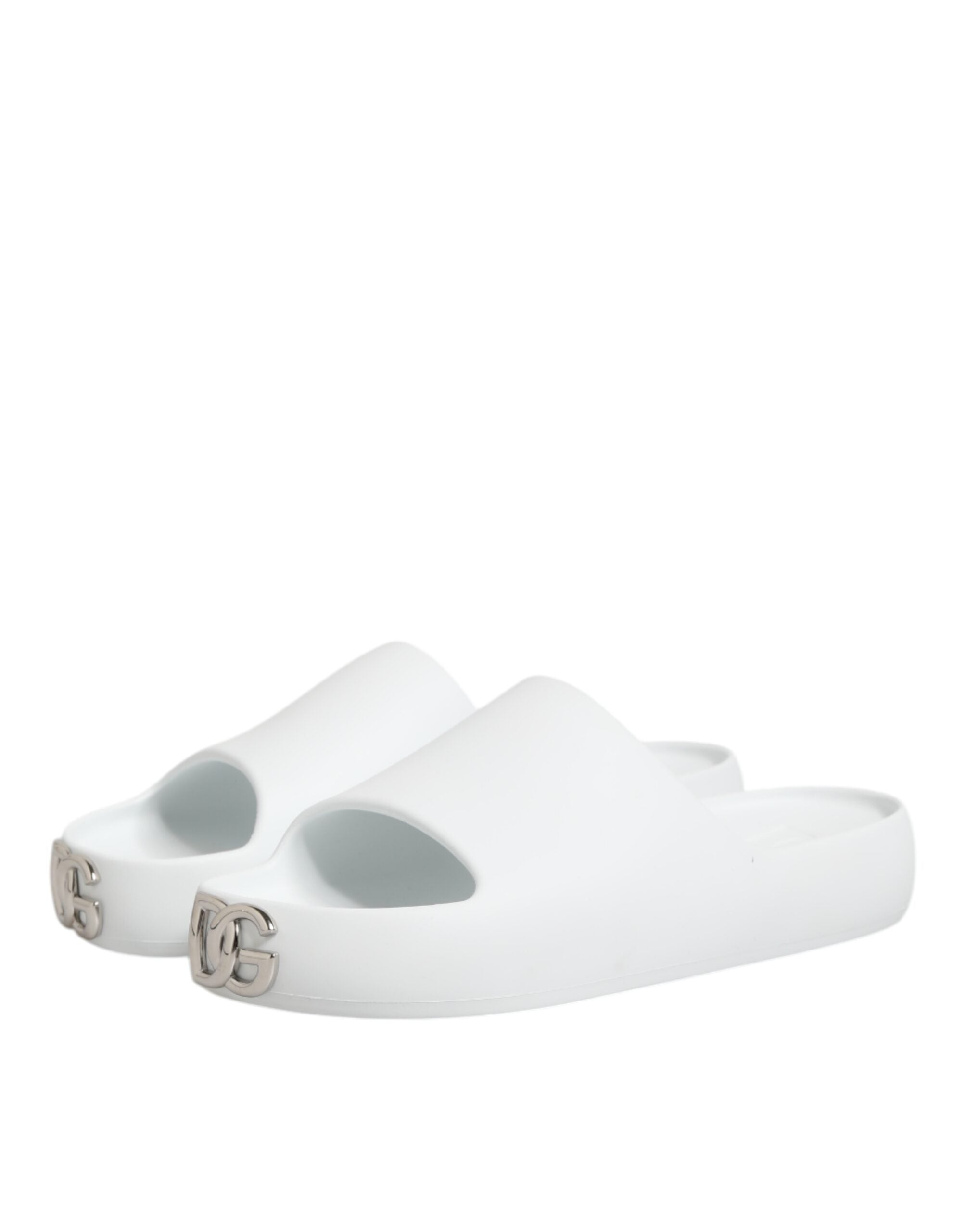 Dolce & Gabbana White Logo Slides Sandals Men Beachwear Shoes