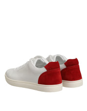 Dolce & Gabbana White Red Leather Low Top Men Sneakers Shoes